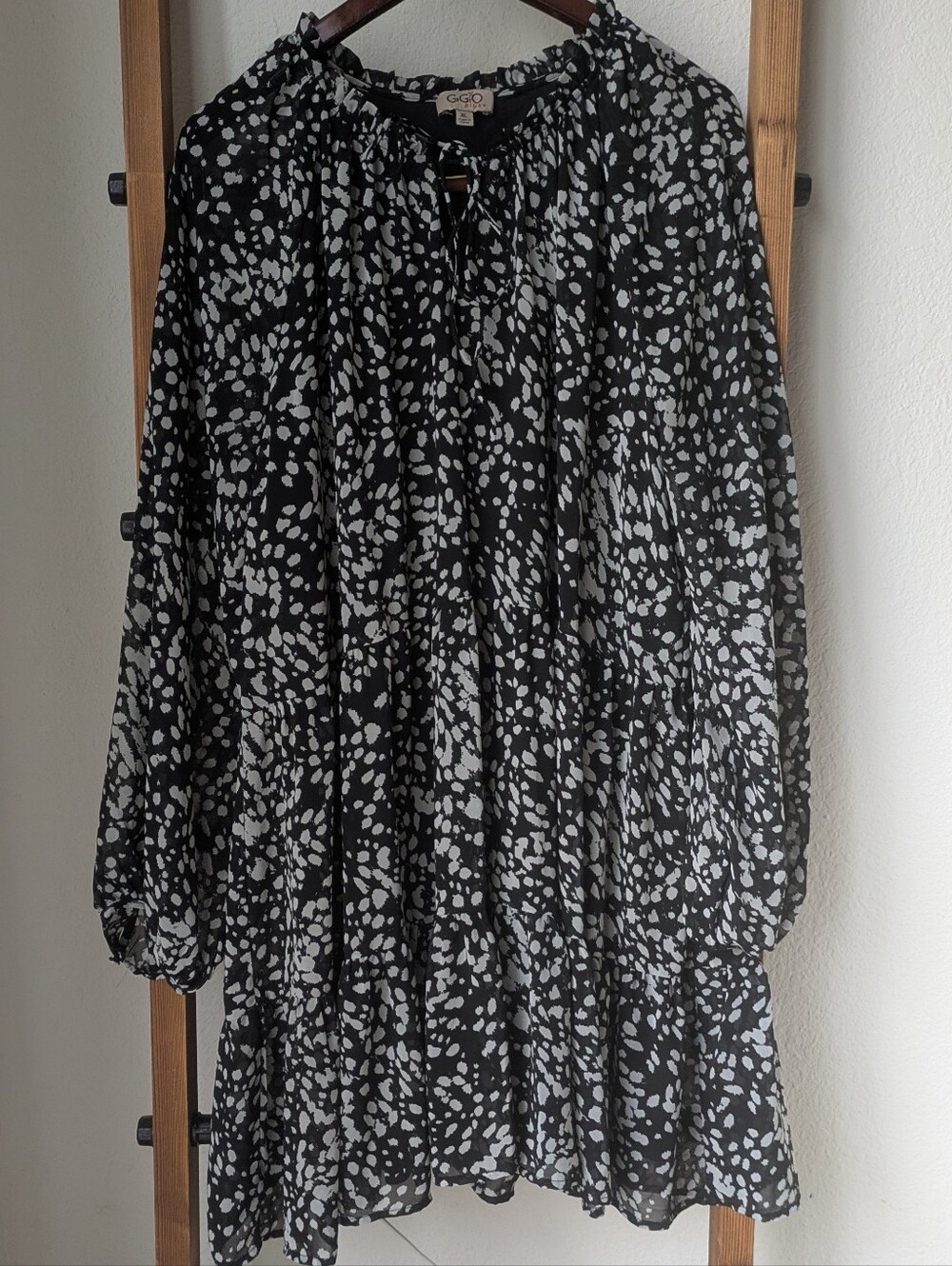 GiGio Plus+ Women's Black & White Abstract Tie-Neck Mini Dress - Size XL